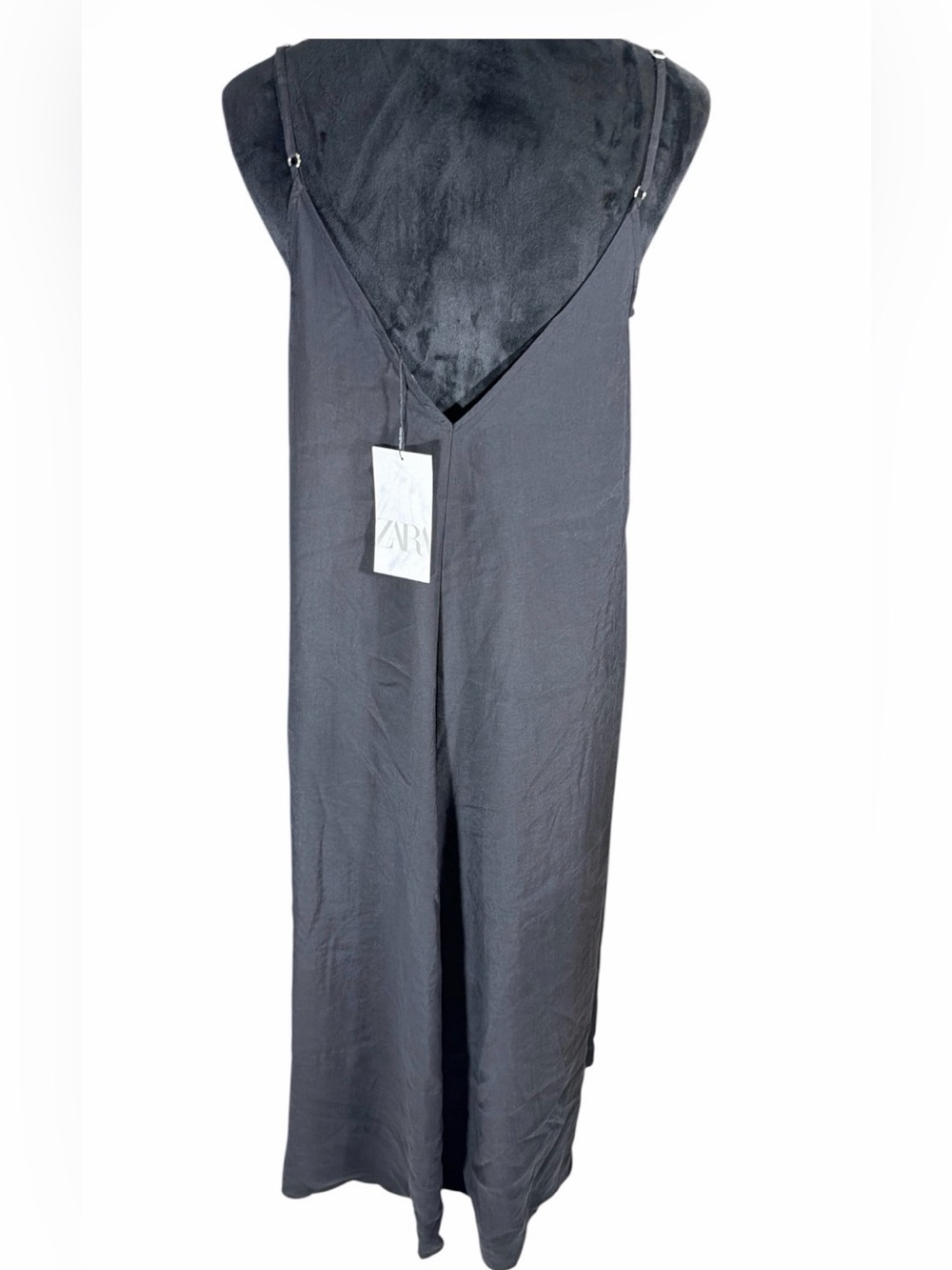 Zara Black V-Neck Spaghetti-Strap Maxi Slip Dress - Picture 3 of 5